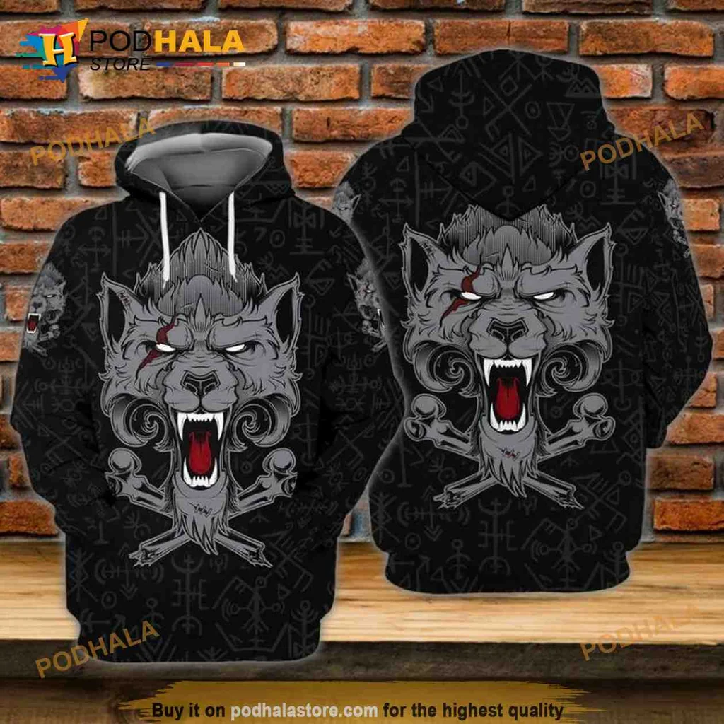 Fierce Gray Wolf 3d Hoodie Sweatshirt With Striking Blue Eyes Design