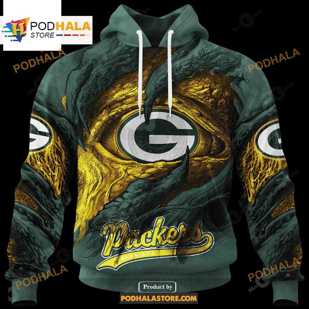 Fierce Green Bay Packers 3d Hoodie Featuring Intense Eye Design