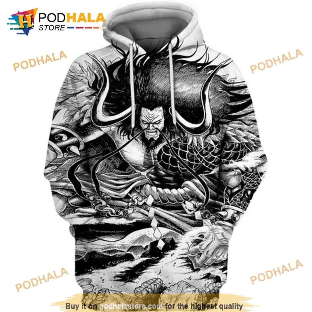 Fierce Kaido One Piece 3d Hoodie With Dynamic Black And White Graphic