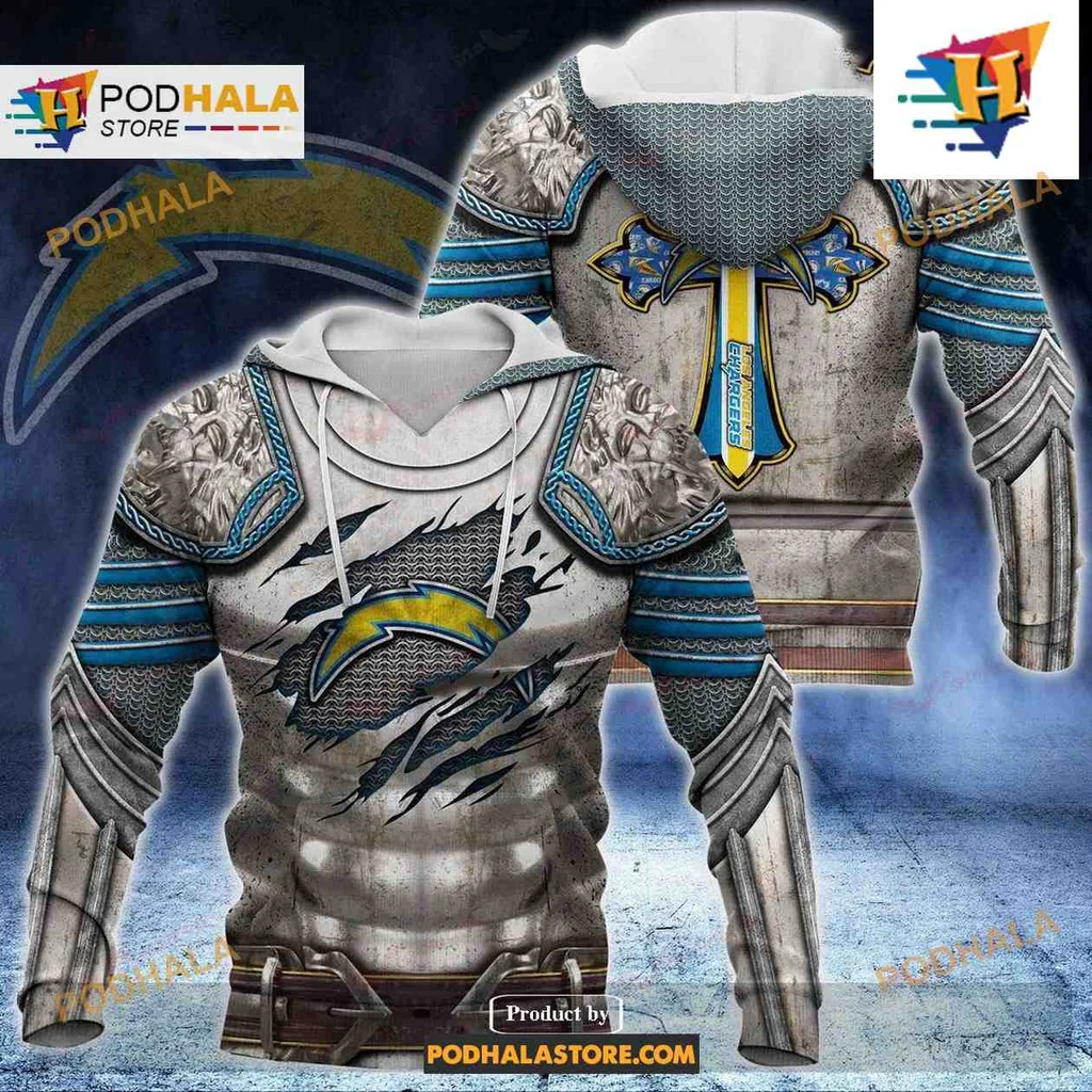 Fierce Los Angeles Chargers Knight Armor Hoodie With Metallic Design
