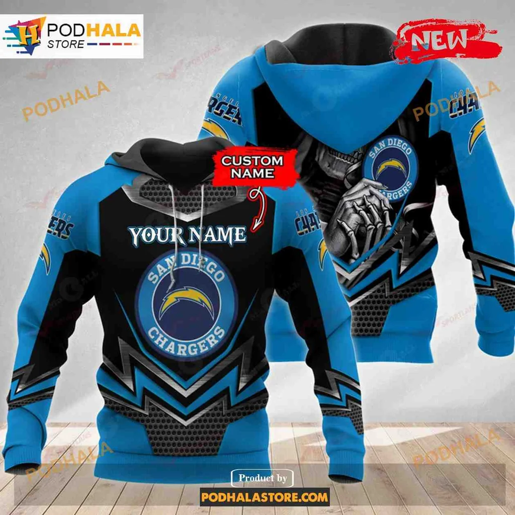 Fierce Los Angeles Chargers Skull 3d Hoodie With Bold Team Colors