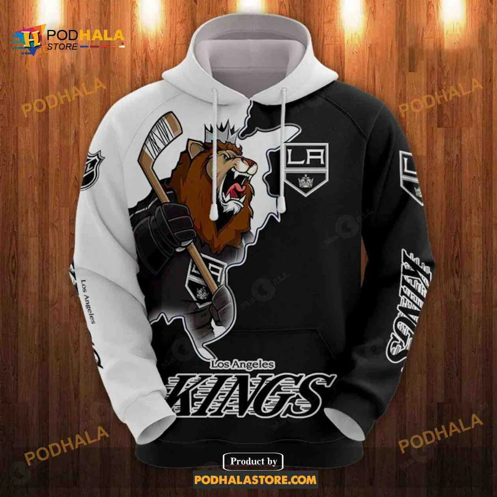 Fierce Los Angeles Kings Bear 3d Hoodie With Hockey Stick Graphic