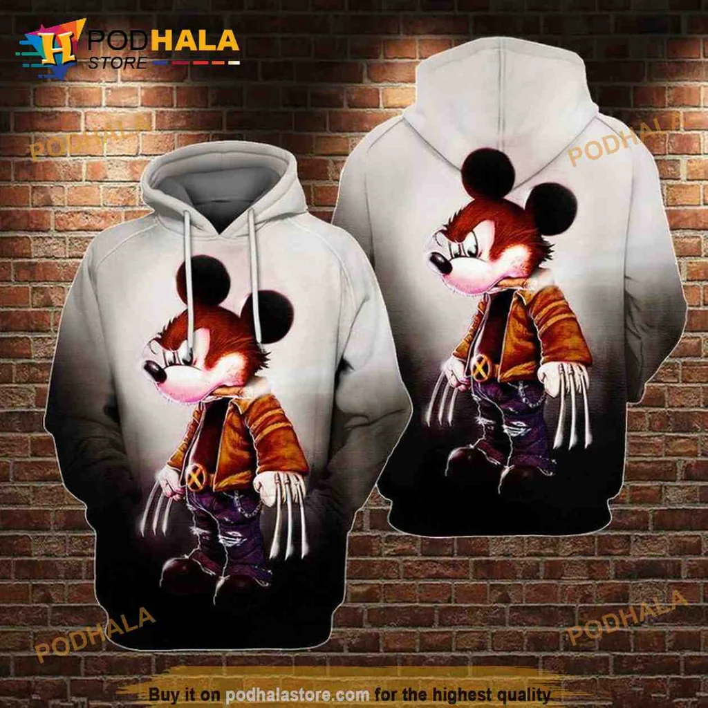 Fierce Mickey Mouse Wolverine 3d Hoodie With Bold Cartoon Design