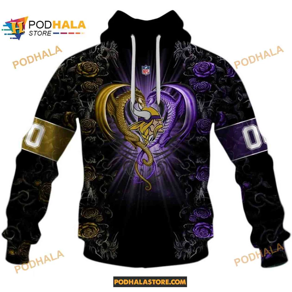 Fierce Minnesota Vikings Dragon Heart 3d Hoodie With Rose Patterns