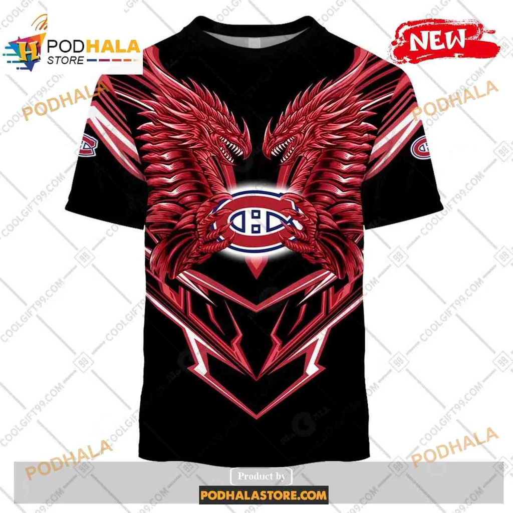 Fierce Montreal Canadiens Dragon All Over Print Hoodie With Bold Red Design Fierce Montreal Canadiens Dragon All Over Print Hoodie With Bold Red Design