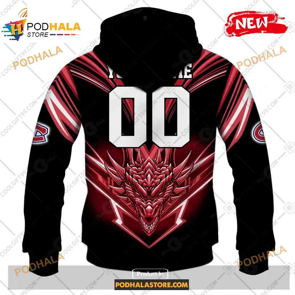 Fierce Montreal Canadiens Dragon AOP Hoodie With Bold Red Design Fierce Montreal Canadiens Dragon AOP Hoodie With Bold Red Design