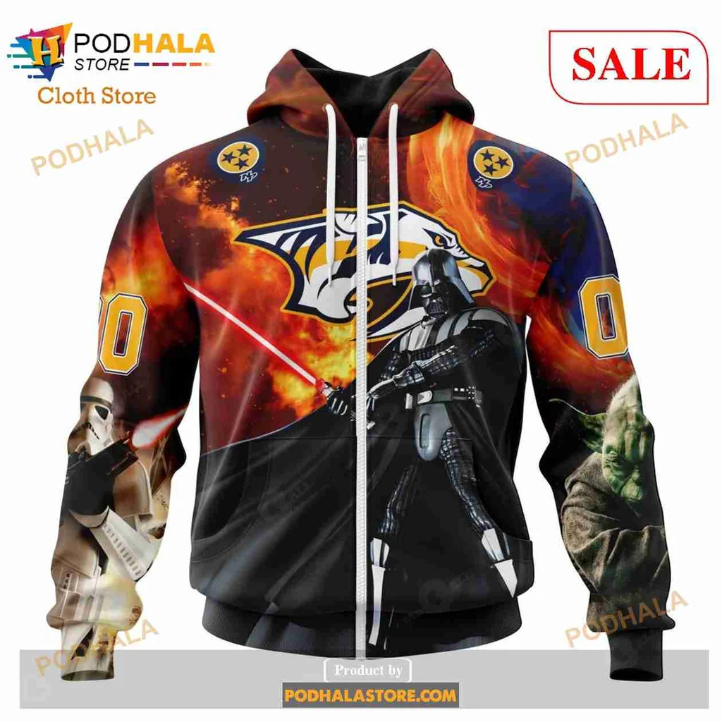 Fierce Nashville Predators Star Wars All Over Print Hoodie Featuring Darth Vader And Yoda Fierce Nashville Predators Star Wars All Over Print Hoodie Featuring Darth Vader And Yoda