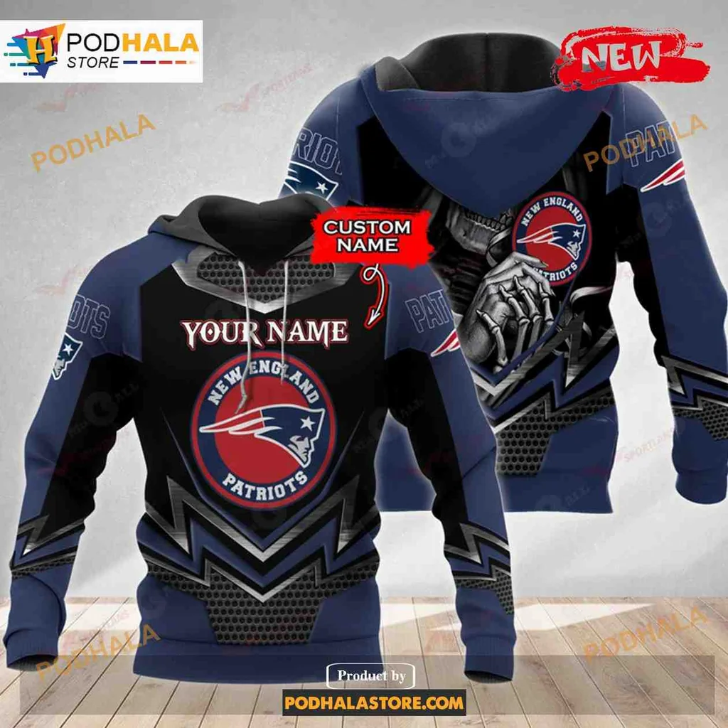 Fierce New England Patriots Skull 3d Hoodie With Bold Team Colors