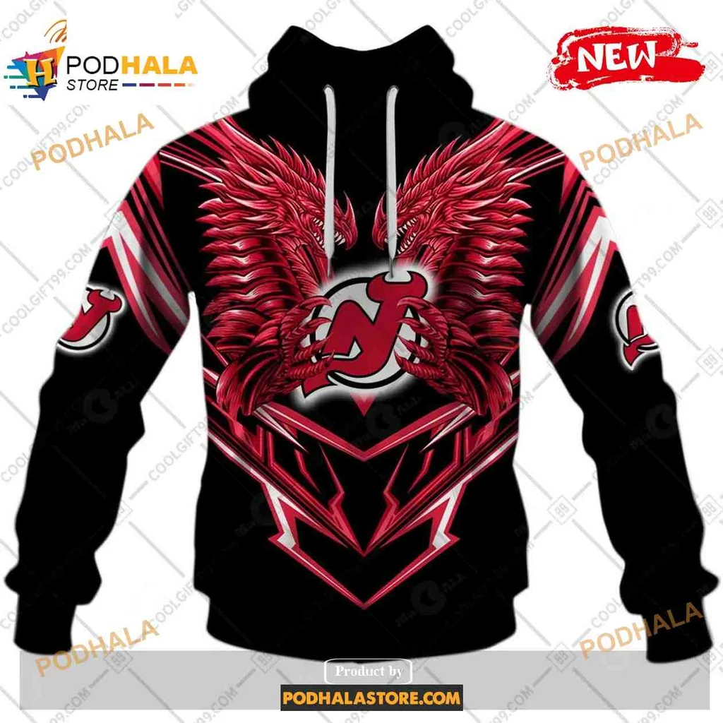 Fierce New Jersey Devils Dragon Hoodie With Striking Red Dragon Design
