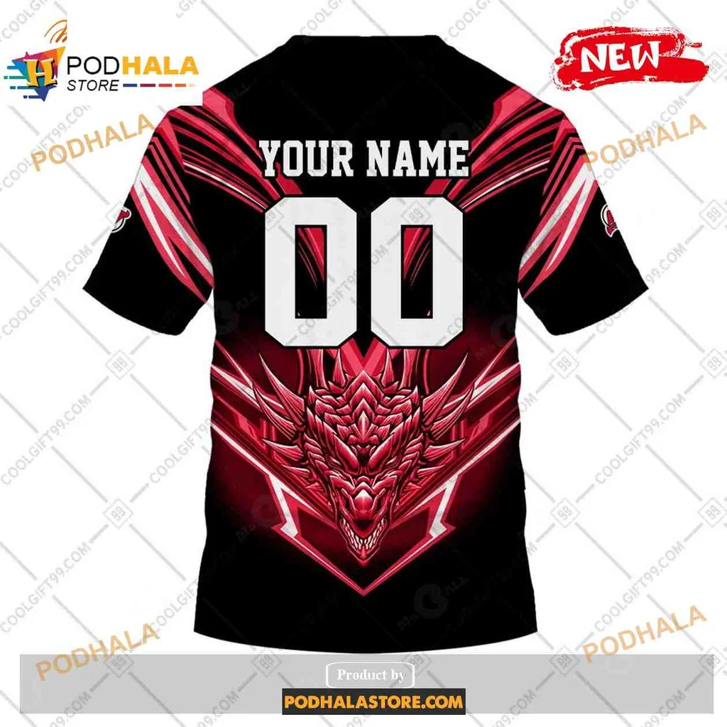 Fierce New Jersey Devils Dragon Hoodie With Striking Red Dragon Design - View 3 Fierce New Jersey Devils Dragon Hoodie With Striking Red Dragon Design - View 3