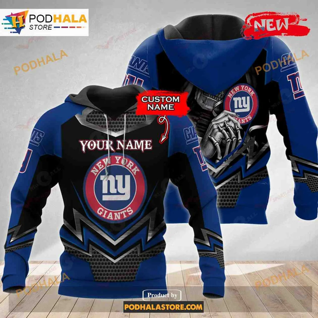 Fierce New York Giants Skull 3d Hoodie, Customizable With Your Name