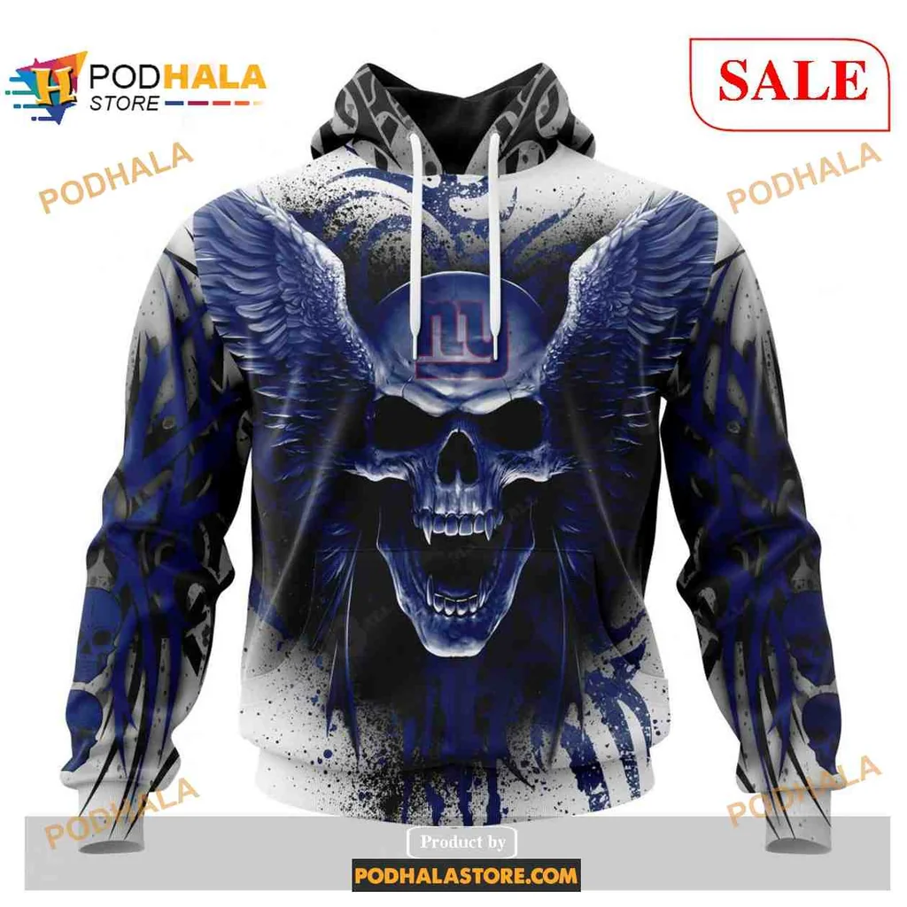 Fierce New York Giants Skull 3d Hoodie With Wing Design And Bold Colors