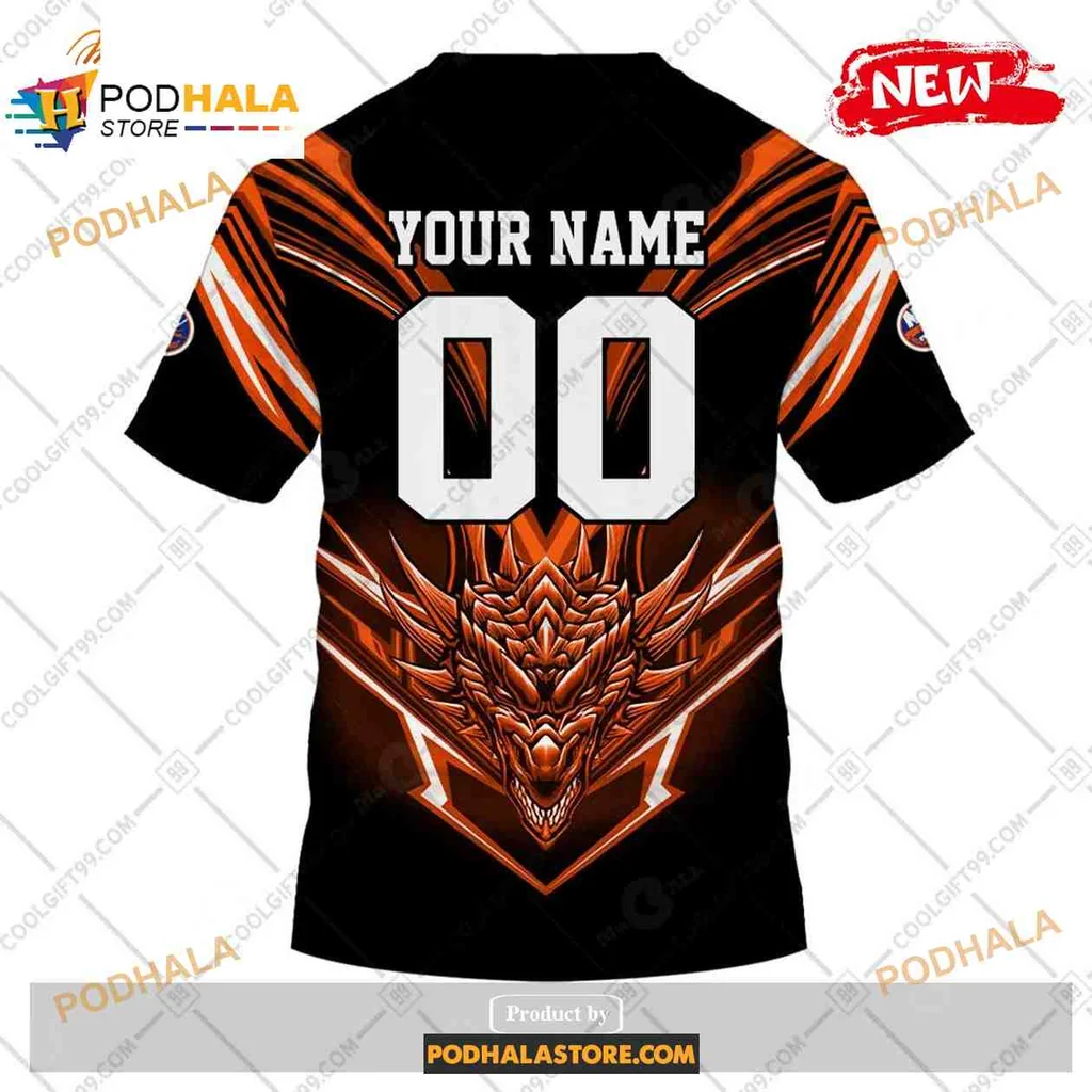Fierce New York Islanders Dragon Hoodie With Bold Wings Design - View 3 Fierce New York Islanders Dragon Hoodie With Bold Wings Design - View 3