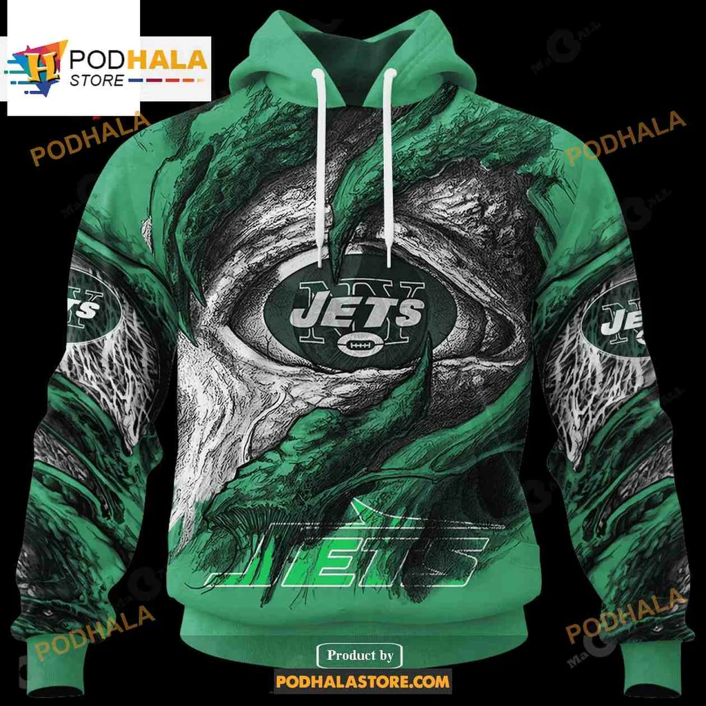 Fierce New York Jets Eye 3d Hoodie With Intense Green Design