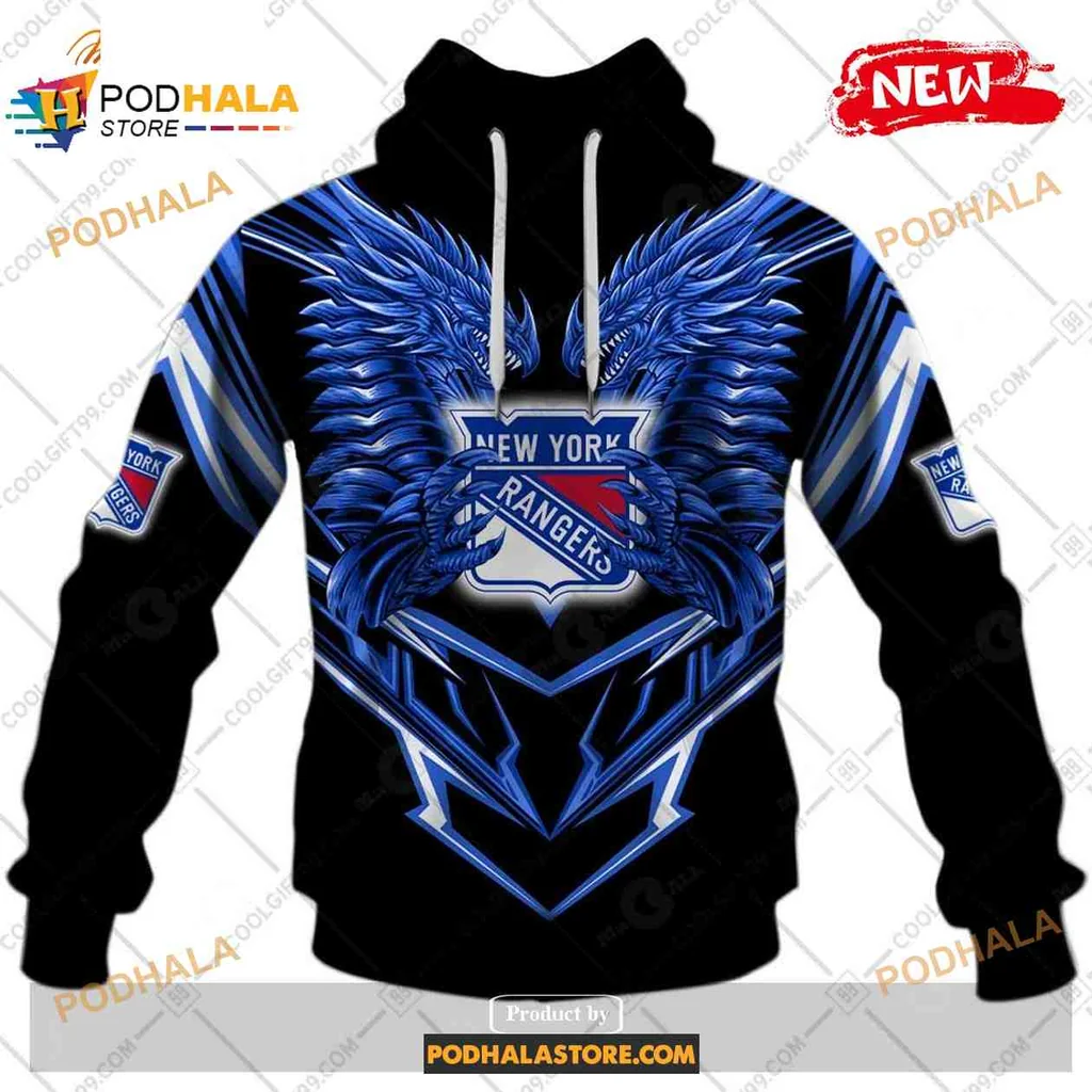 Fierce New York Rangers Dragon 3d Hoodie With Vibrant Blue Scales