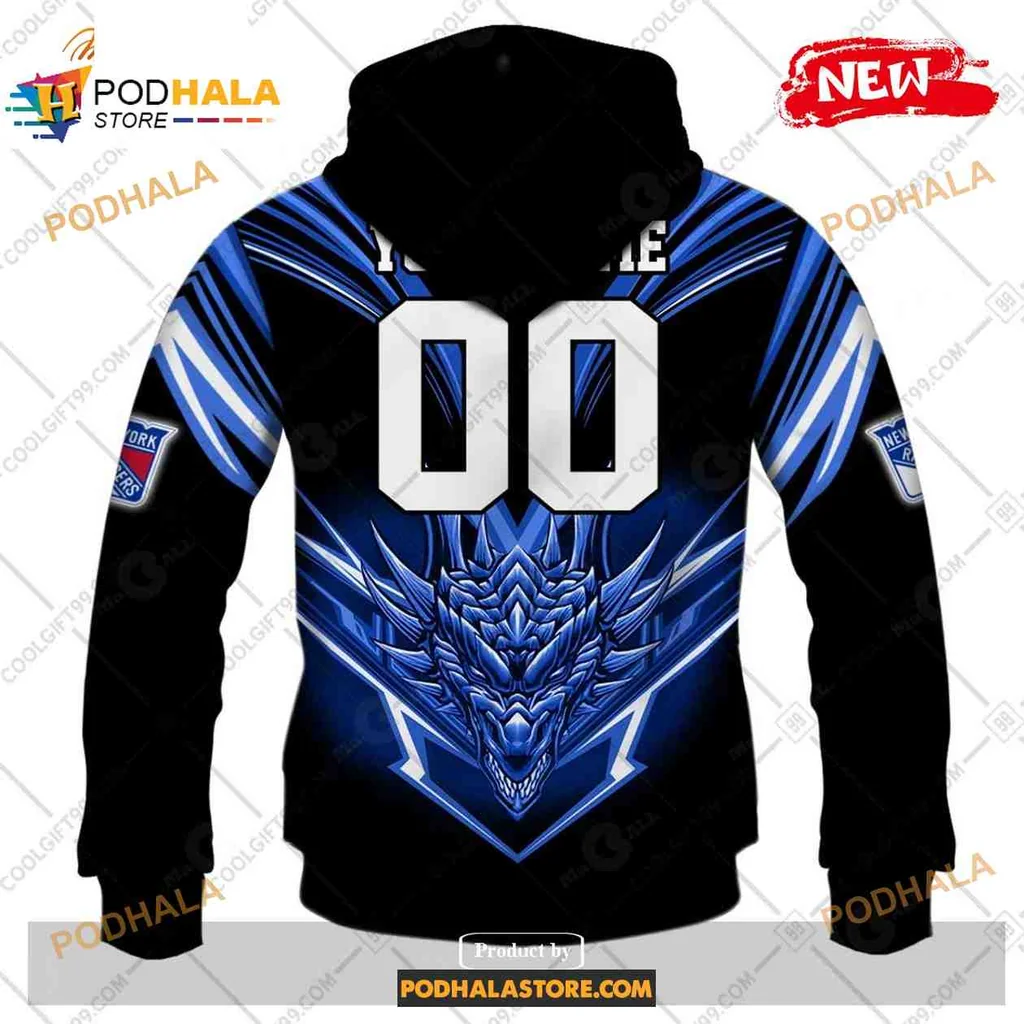 Fierce New York Rangers Dragon AOP Hoodie With Vibrant Blue Scales Fierce New York Rangers Dragon AOP Hoodie With Vibrant Blue Scales