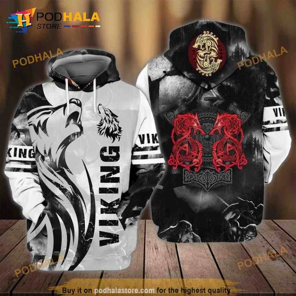 Fierce Norse Wolf 3d Hoodie Featuring Intricate Viking Symbols
