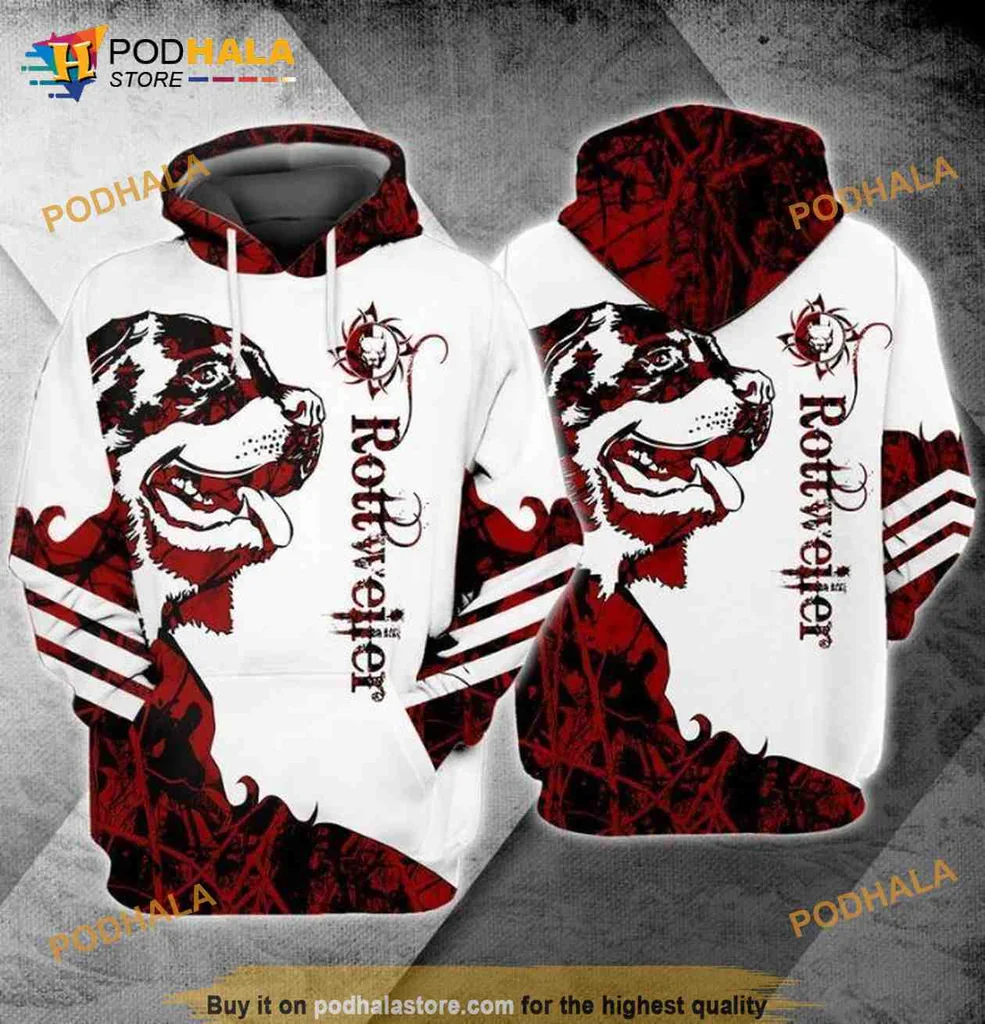 Fierce Rottweiler 3d Hoodie Featuring Realistic Dog Graphic With Red Flames