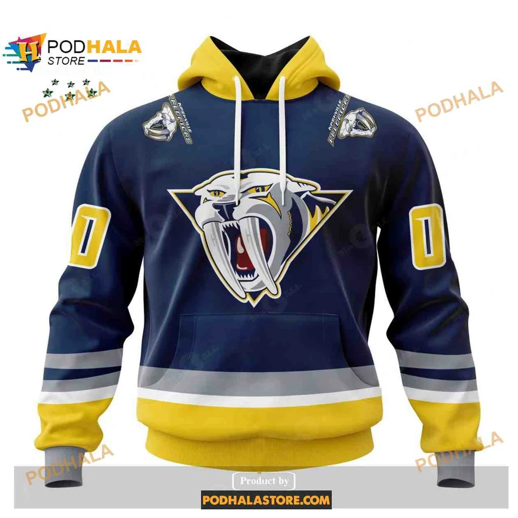 Fierce Saber Tooth Tiger Hoodie With Bold Nashville Predators Design