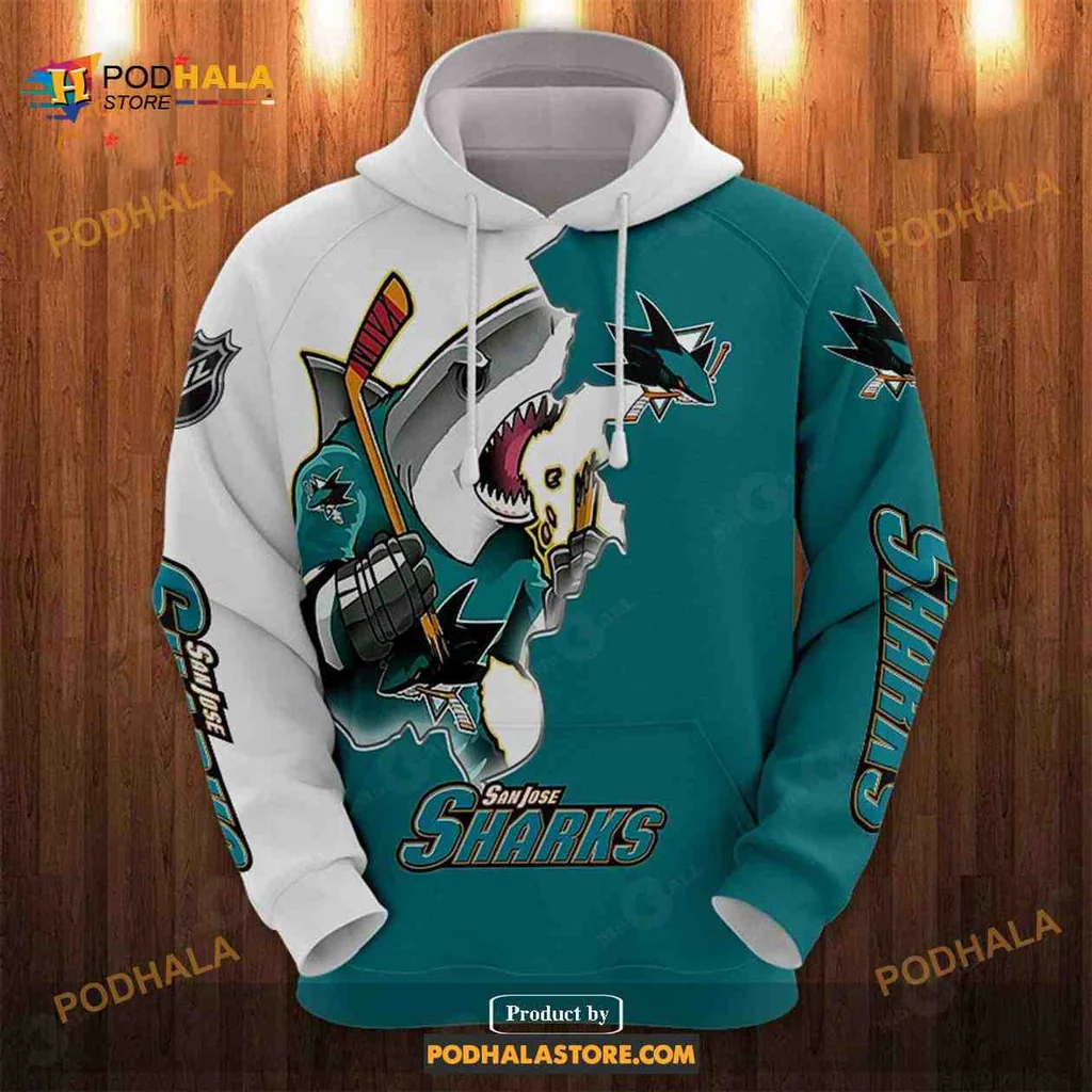 Fierce San Jose Sharks 3d Hoodie Featuring Aggressive Shark Design