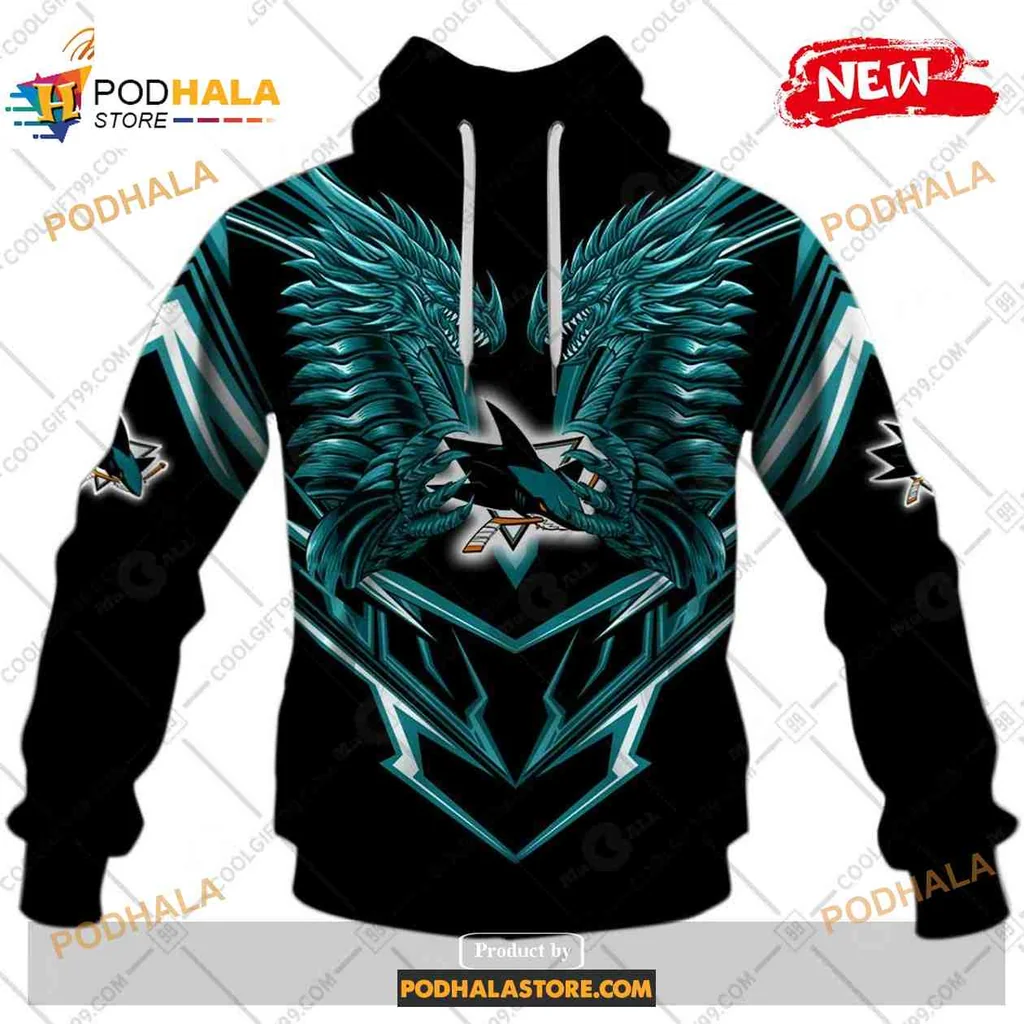 Fierce San Jose Sharks Dragon 3d Hoodie With Vibrant Teal And Black Design