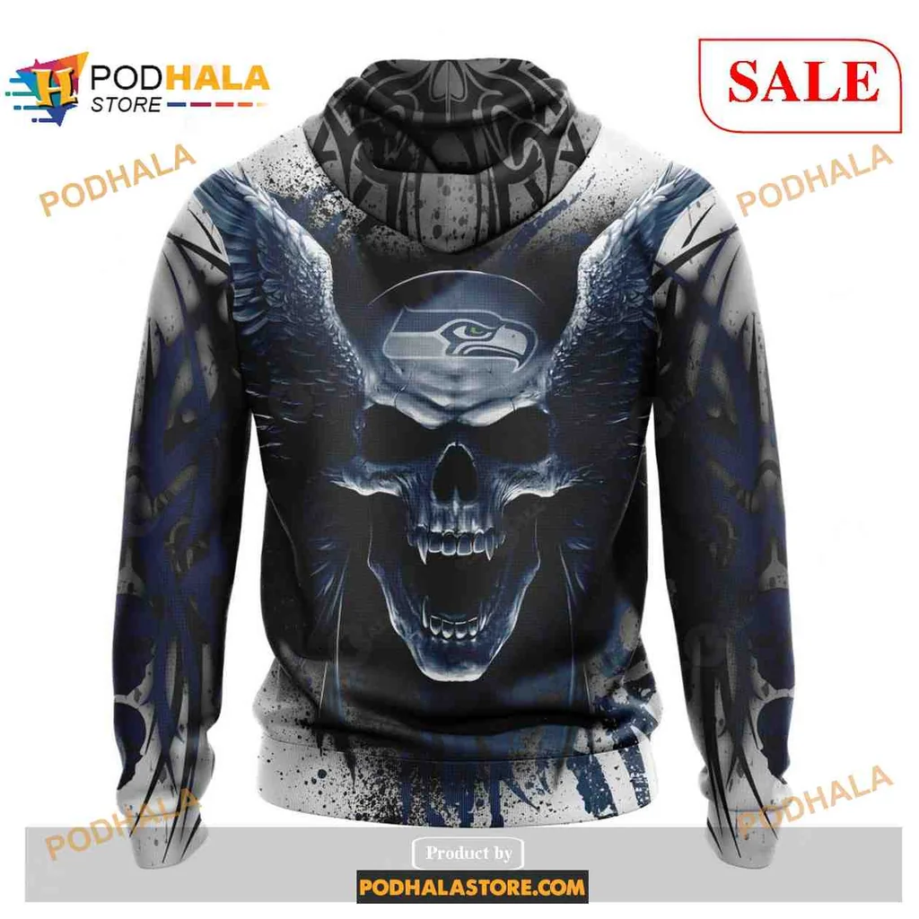 Fierce Seattle Seahawks Skull Wings All Over Print Hoodie With Edgy Design Fierce Seattle Seahawks Skull Wings All Over Print Hoodie With Edgy Design