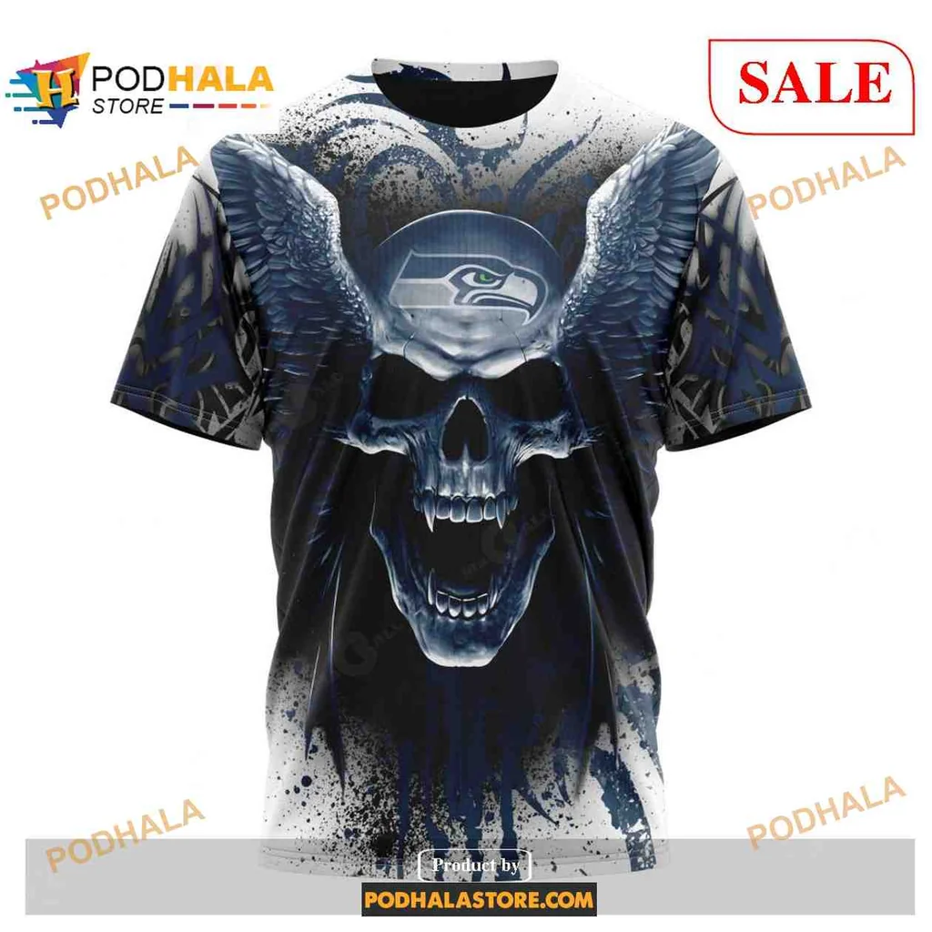Fierce Seattle Seahawks Skull Wings AOP Hoodie With Edgy Design Fierce Seattle Seahawks Skull Wings AOP Hoodie With Edgy Design