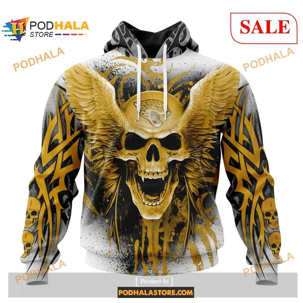 Fierce Skull Wings 3d Hoodie With Intricate Golden Wing Design
