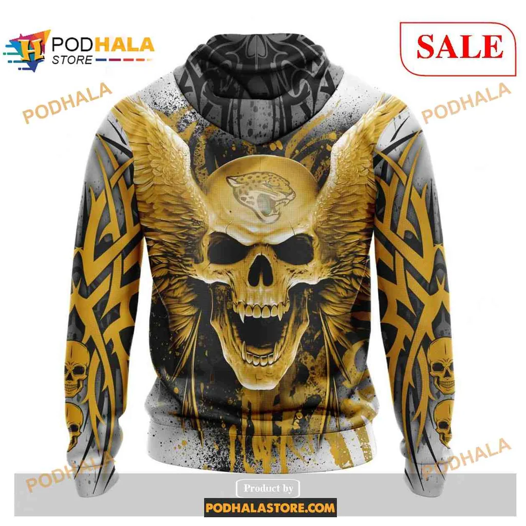 Fierce Skull Wings All Over Print Hoodie With Intricate Golden Wing Design Fierce Skull Wings All Over Print Hoodie With Intricate Golden Wing Design