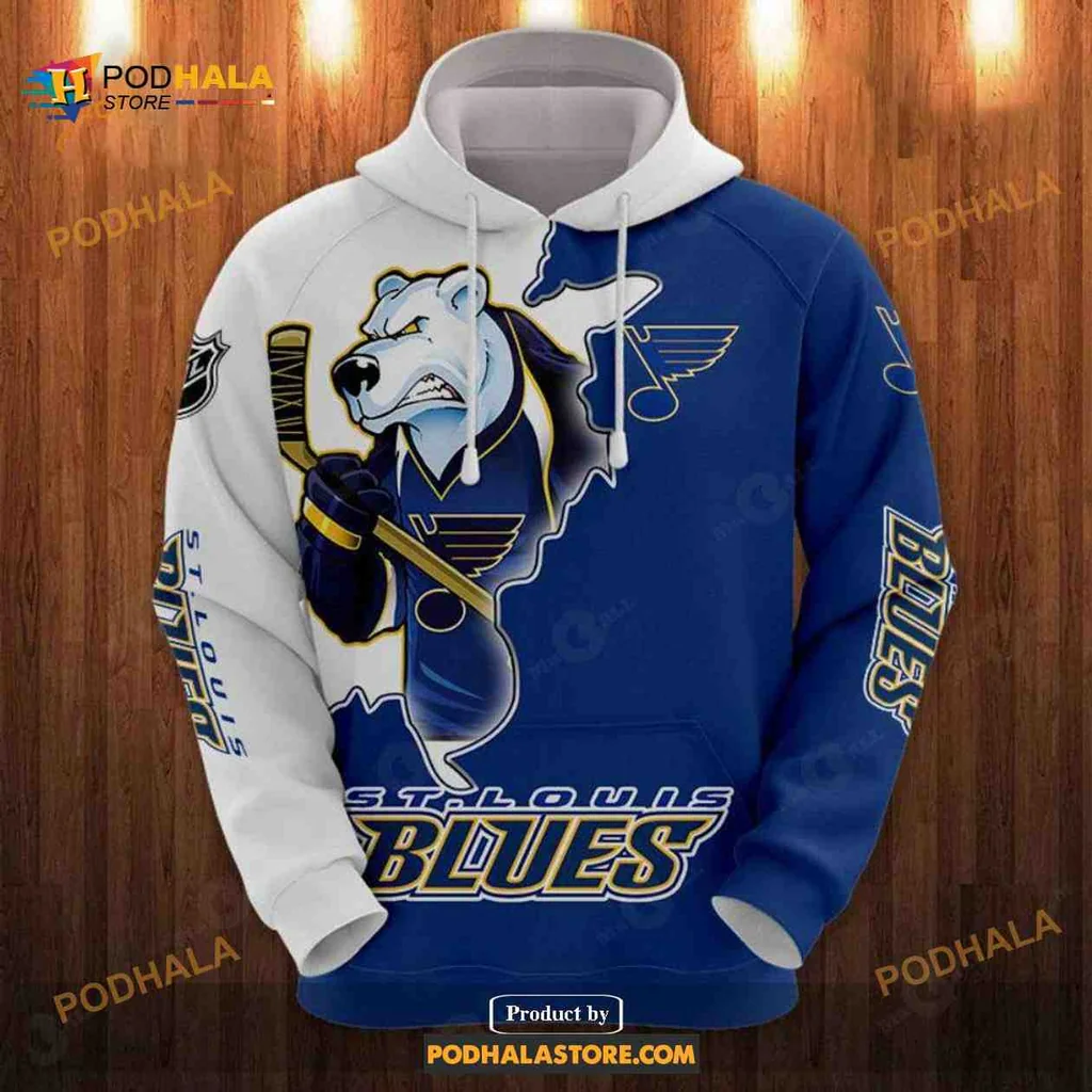 Fierce St Louis Blues Bear Fan Hoodie With Hockey Stick Design
