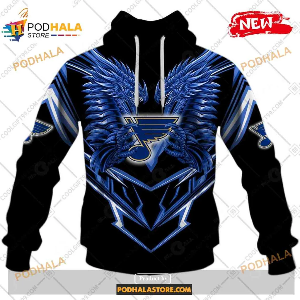 Fierce St Louis Blues Dragon 3d Hoodie With Intertwined Blue Dragons Design