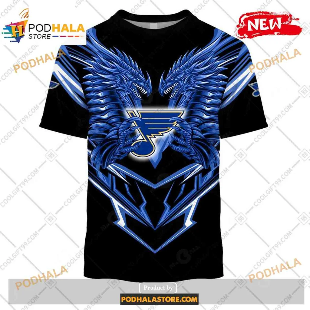 Fierce St Louis Blues Dragon All Over Print Hoodie With Intertwined Blue Dragons Design Fierce St Louis Blues Dragon All Over Print Hoodie With Intertwined Blue Dragons Design