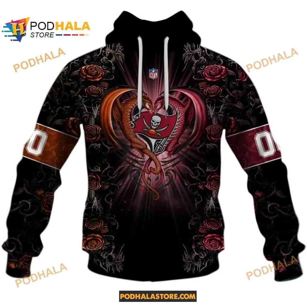 Fierce Tampa Bay Buccaneers Dragon Hoodie With Heart And Roses Design