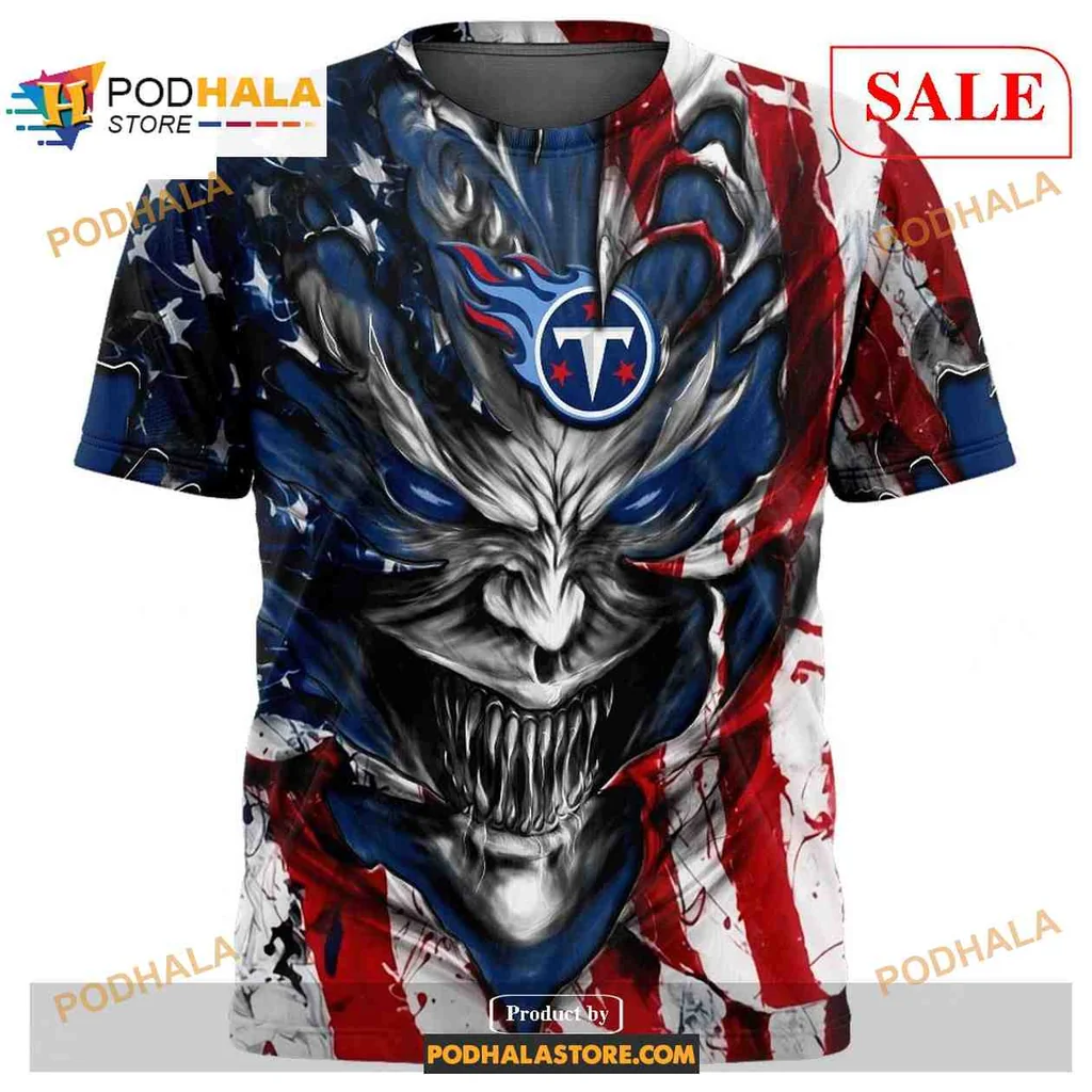 Fierce Tennessee Titans Demon Face All Over Print Hoodie With American Flag Design Fierce Tennessee Titans Demon Face All Over Print Hoodie With American Flag Design