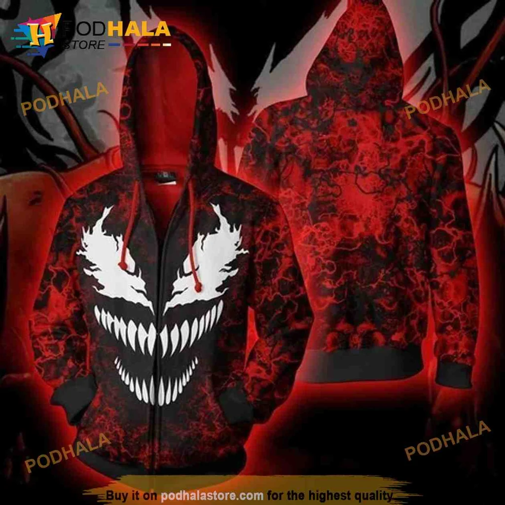 Fierce Venom Marvel 3d Hoodie Featuring Bold Black And Red Design