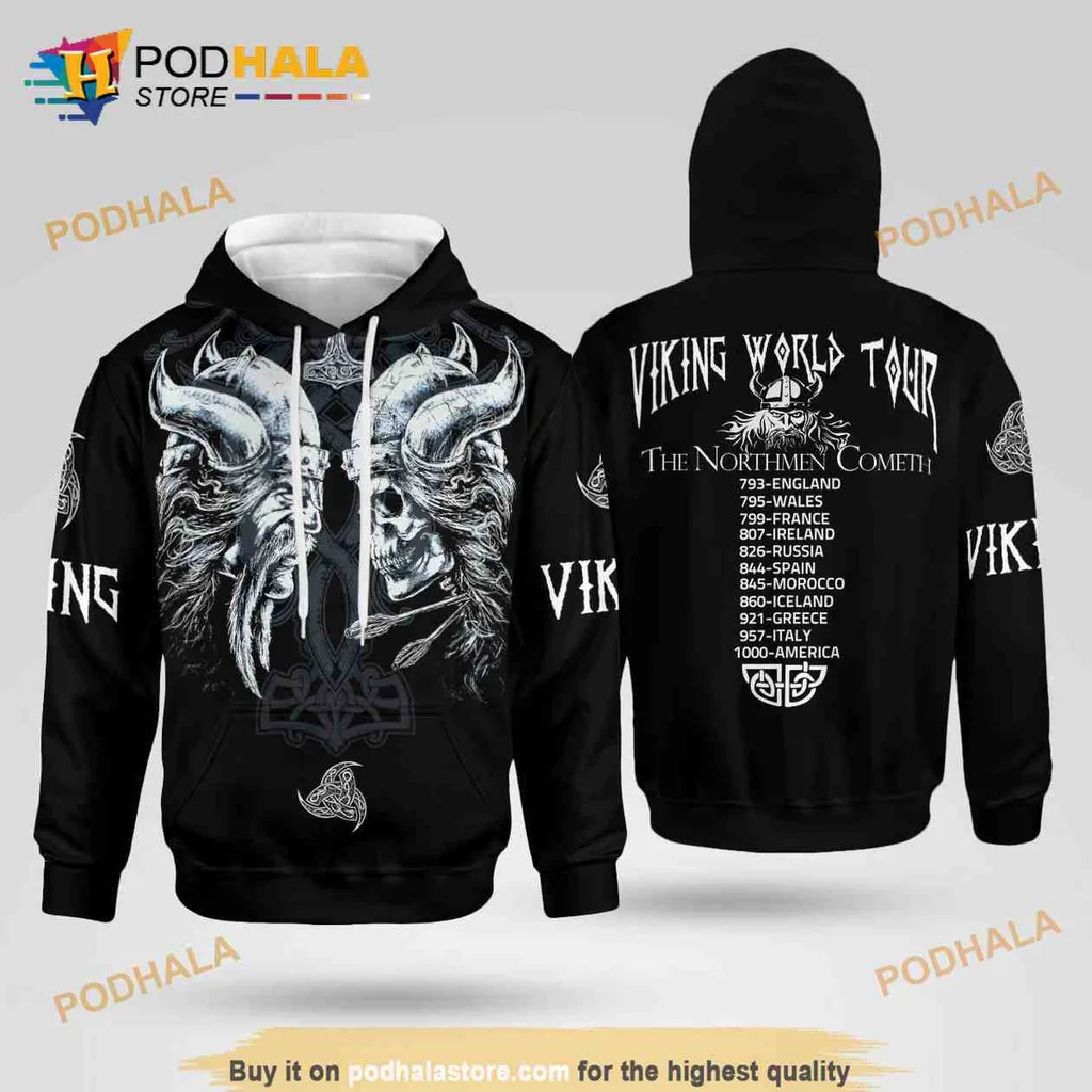 Fierce Viking Skulls 3d All Over Print Hoodie With Norse Symbols
