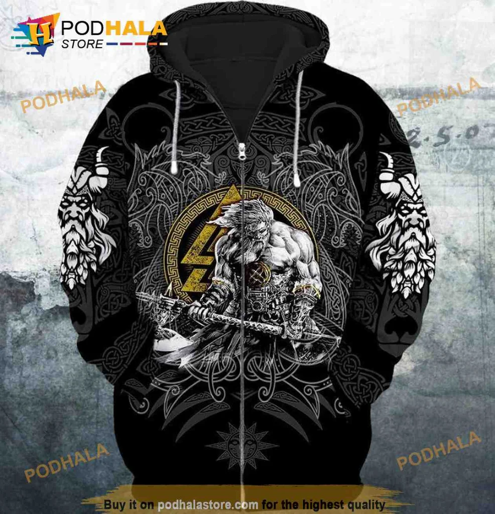 Fierce Viking Warrior 3d Hoodie With Celtic Knot Designs