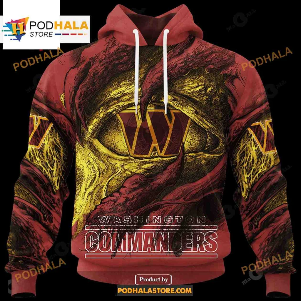 Fierce Washington Commanders Demon Eyes 3d Hoodie With Bold Graphic Design