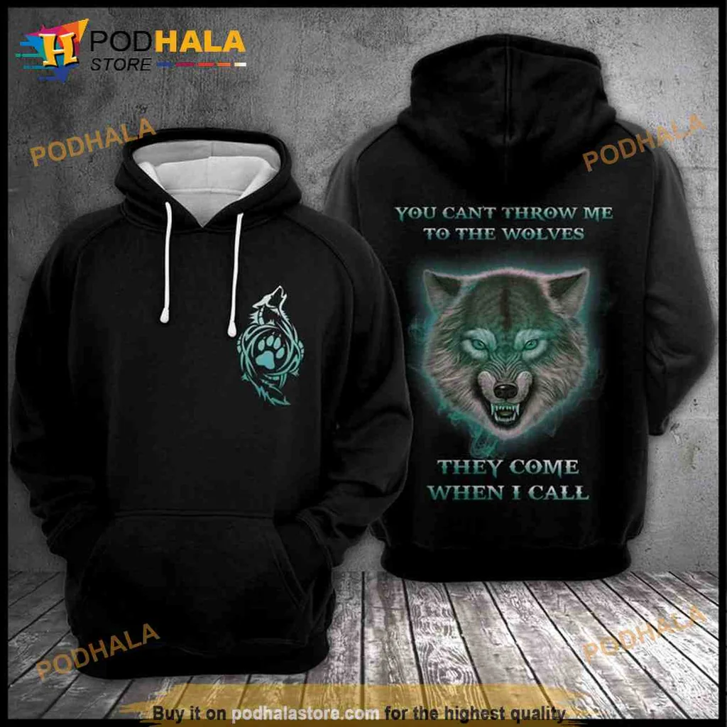 Fierce Wolf Face 3d Hoodie With Striking Blue Accents And Bold Message