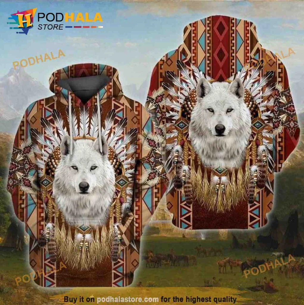 Fierce Wolf Native American 3d Hoodie With Tribal Elements And Vivid Colors