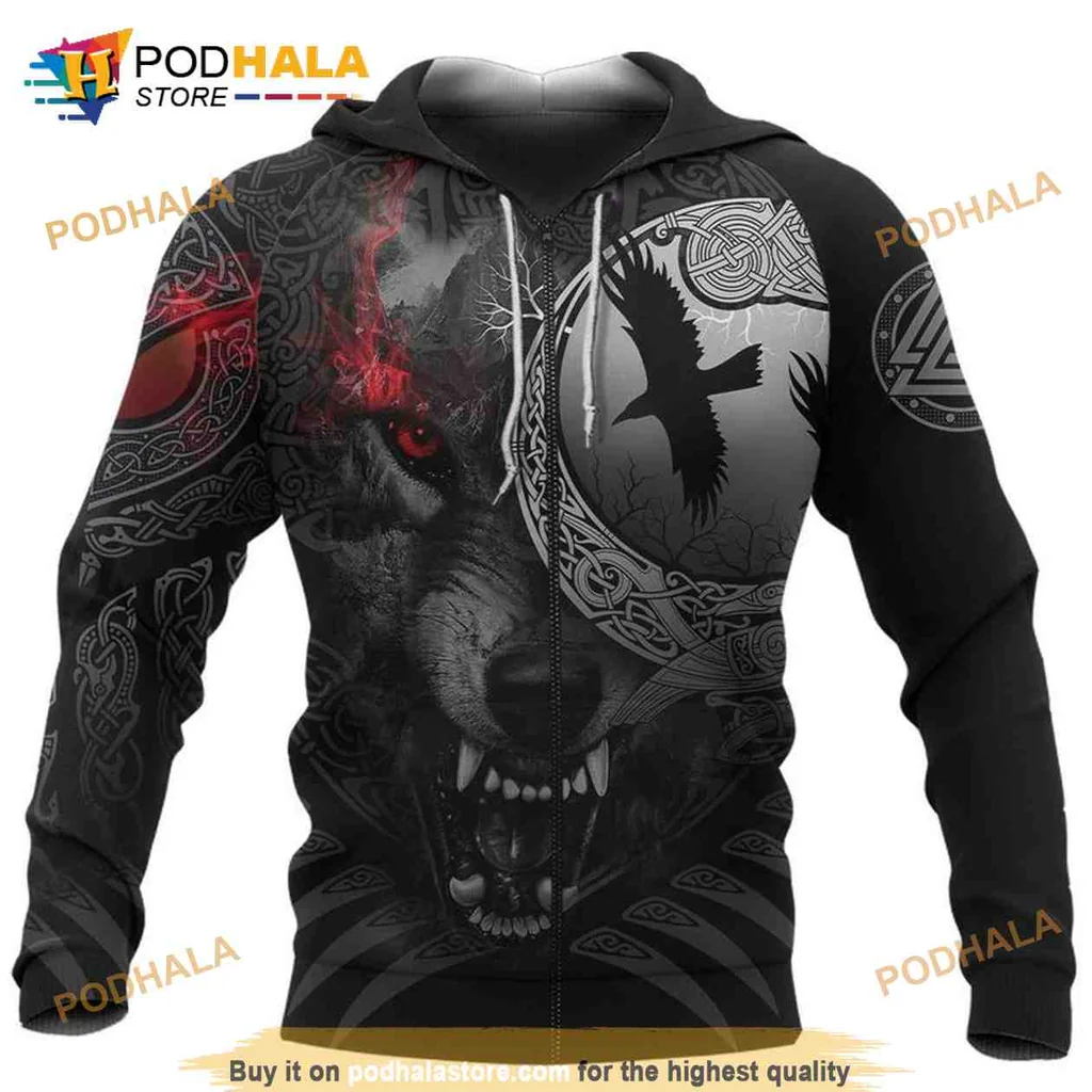Fierce Wolf Norse Mythology 3d Hoodie With Intricate Design