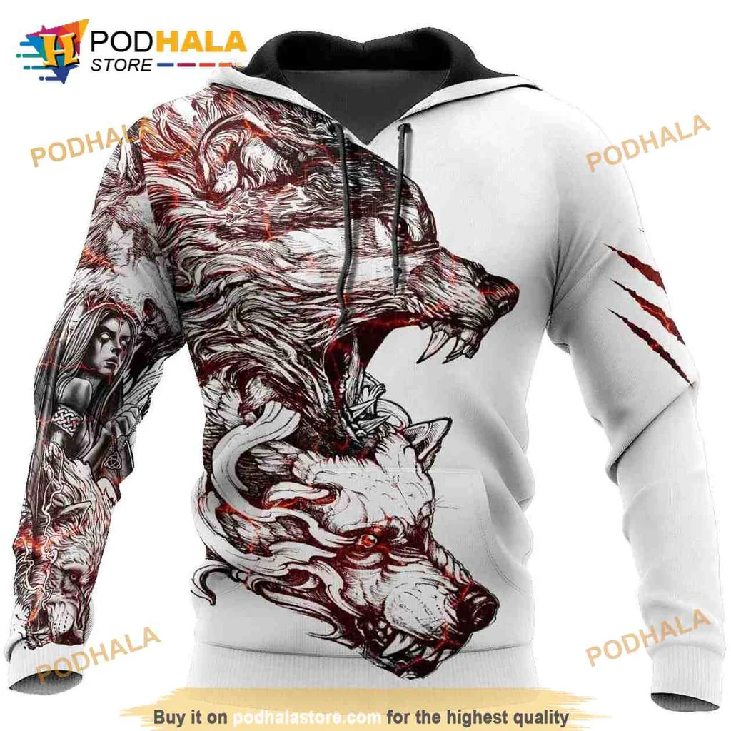 Fierce Wolf Tattoo 3d Hoodie With Mystical Fantasy Design