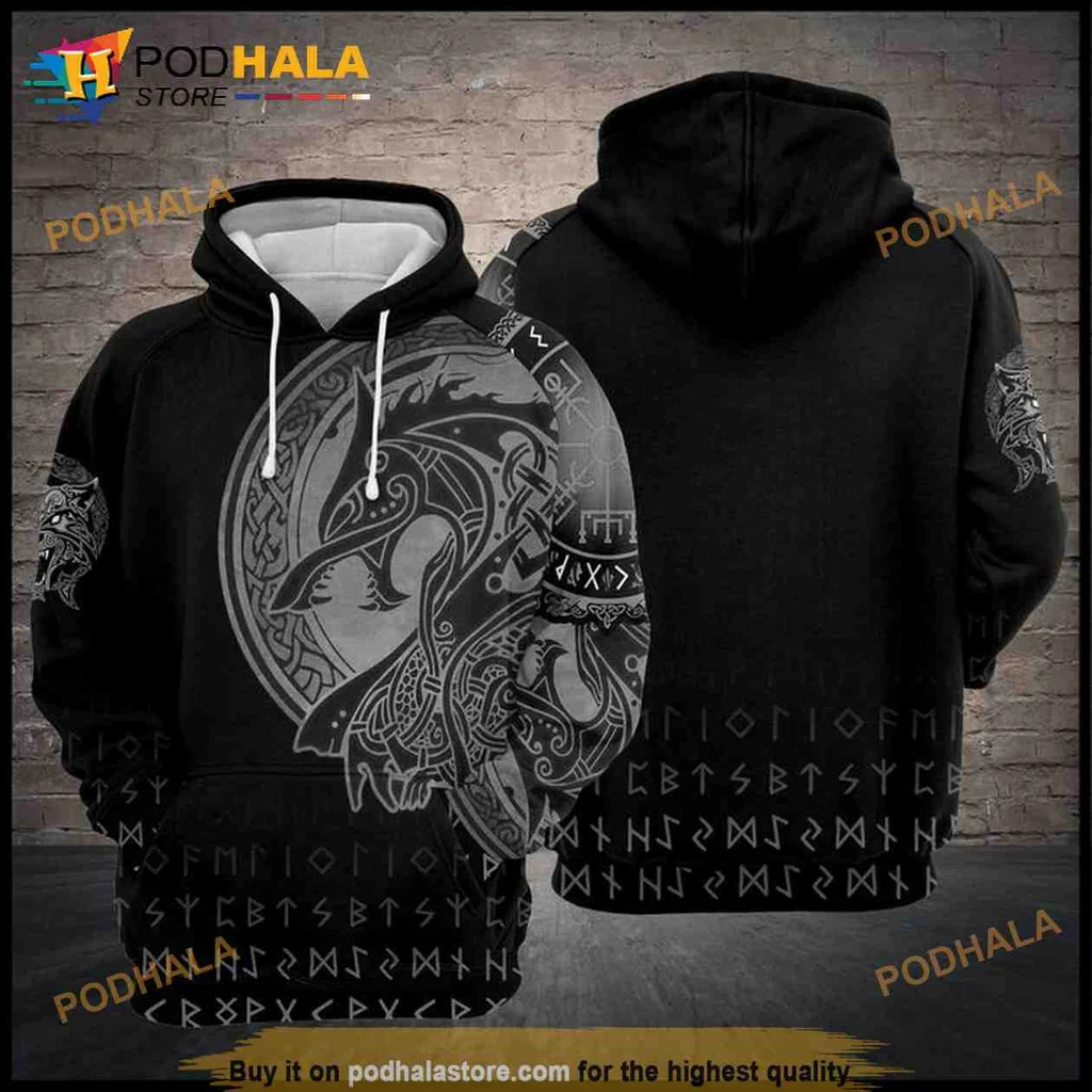 Fierce Wolf Viking 3d Hoodie Featuring Intricate Norse Motifs