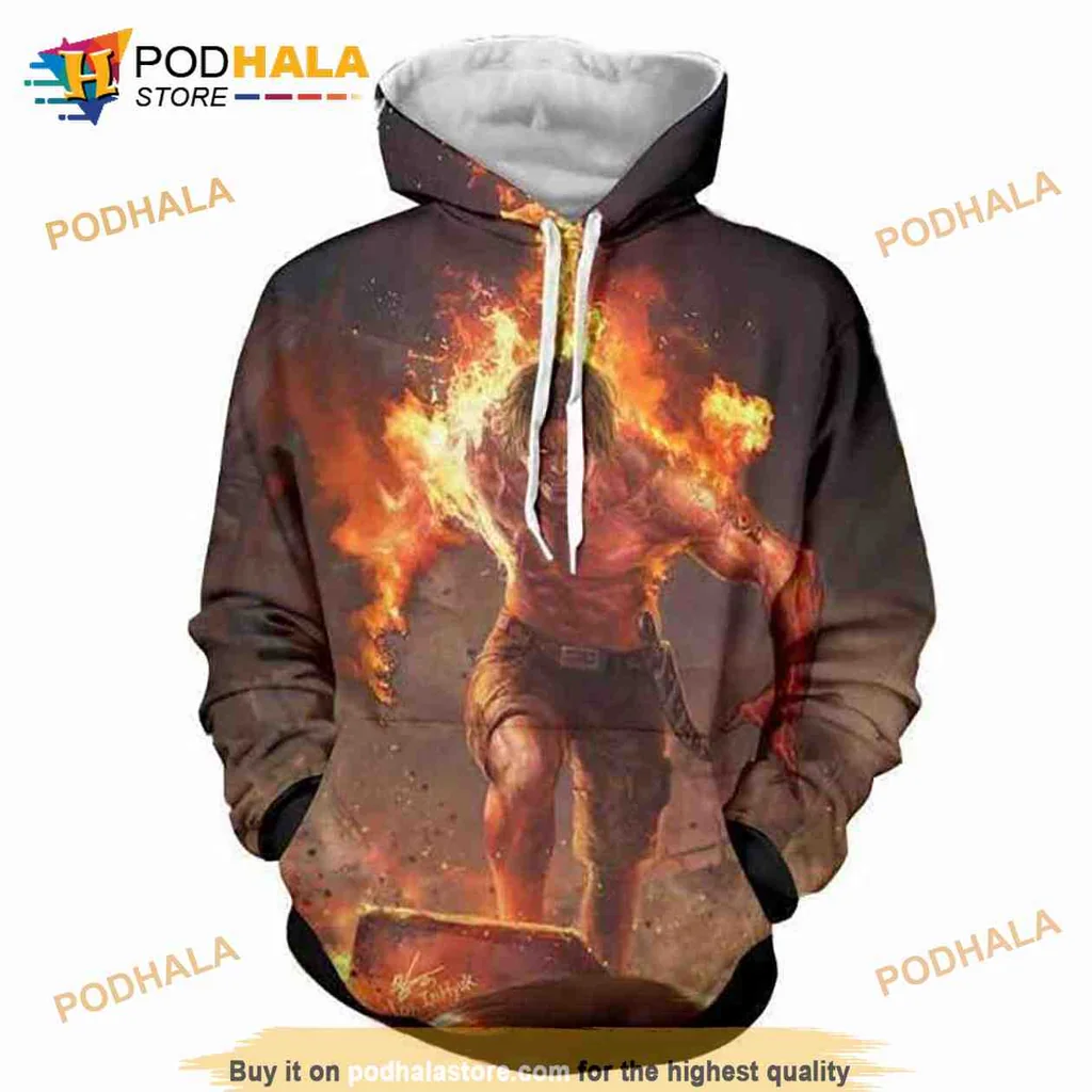 Fiery Anime Action Character 3d Hoodie Featuring Dynamic Design And Colors
