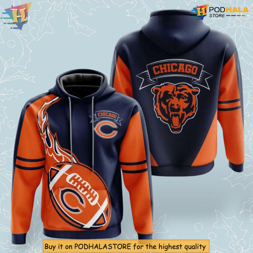 Fiery Ball Illustration Chicago Bears Winter Hoodie Warm Fan Gear