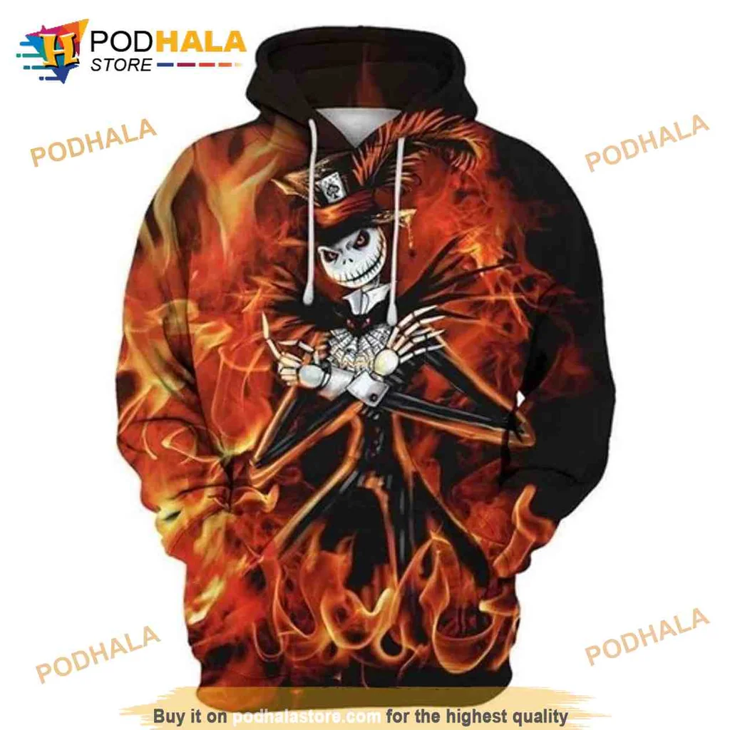 Fiery Jack Skellington 3d Hoodie With Striking Halloween Design