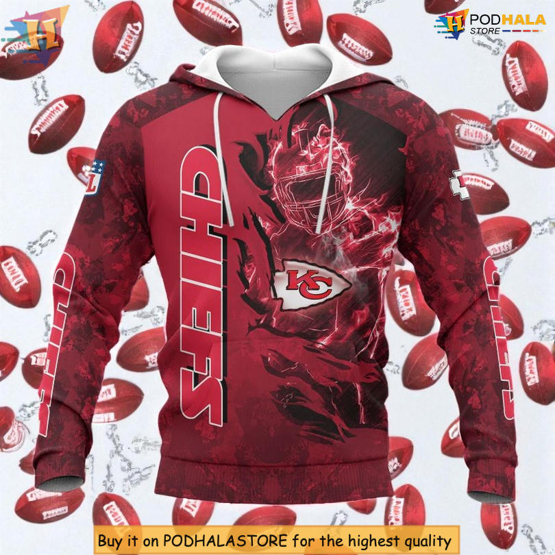 Fiery Player Design Kansas City Chiefs Hoodie, Custom 3D Fan Edition