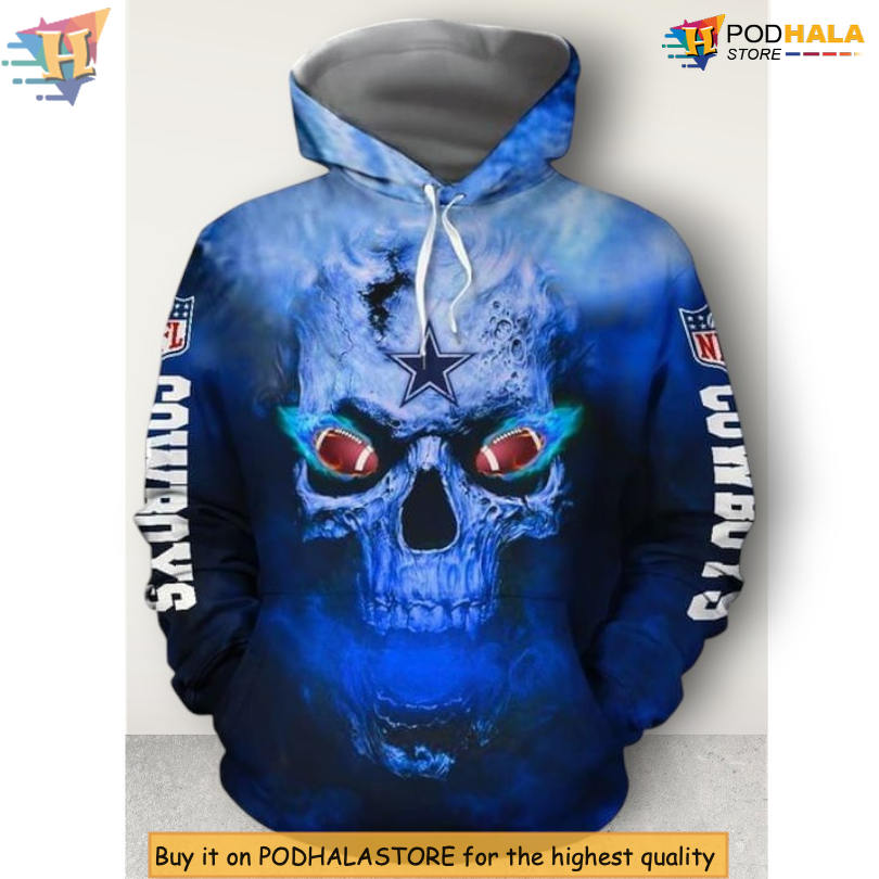 Fiery Skull Graphic Dallas Cowboys All Over Print Hoodie 3D Game Day Edition