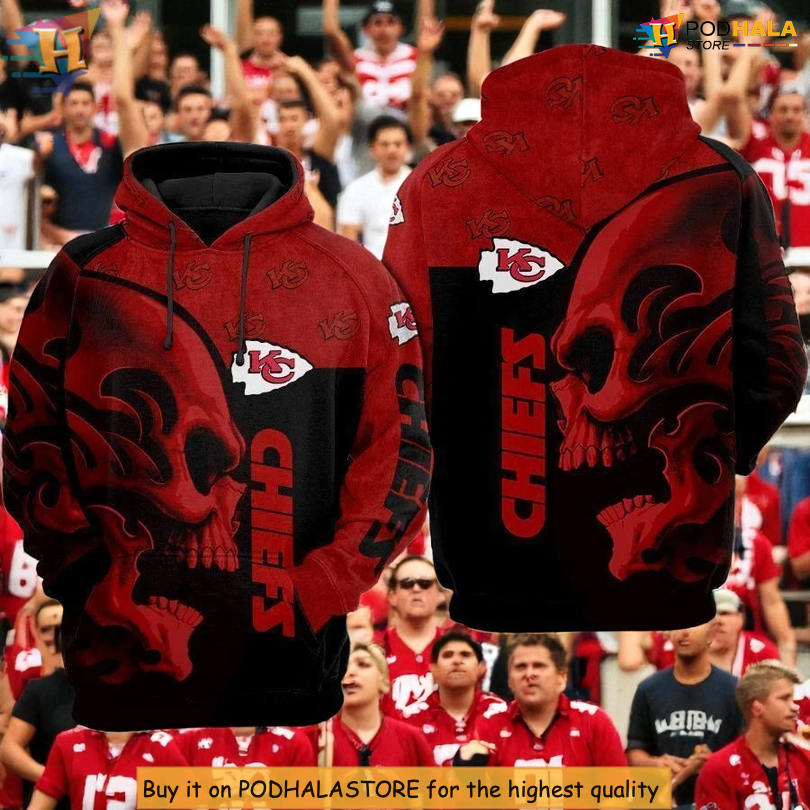 Fiery Skull Graphic Kansas City Chief Hoodie, Limited 3D Football Apparel