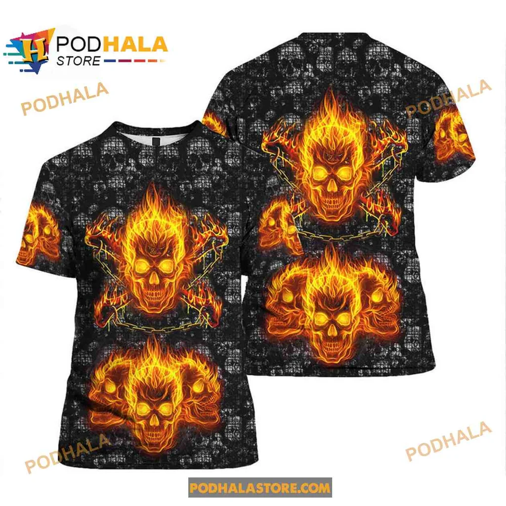 Fiery Skulls 3d Hoodie For Edgy Halloween Style
